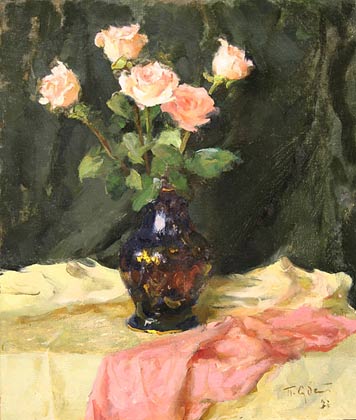 Roses in front of dark background.1967